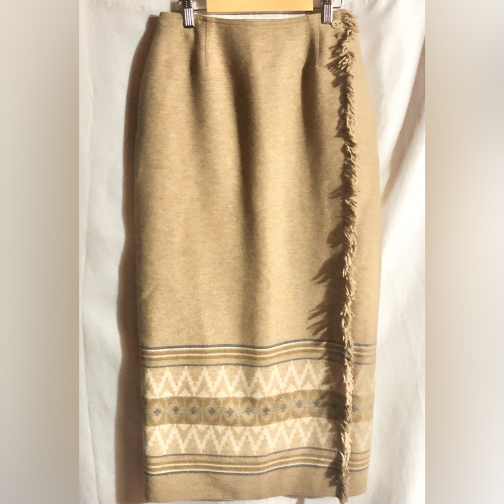 Lizsport Blanket Skirt Sz 8 Aztec Southwestern Fringe Wool Wrap bd Maxi Vintage